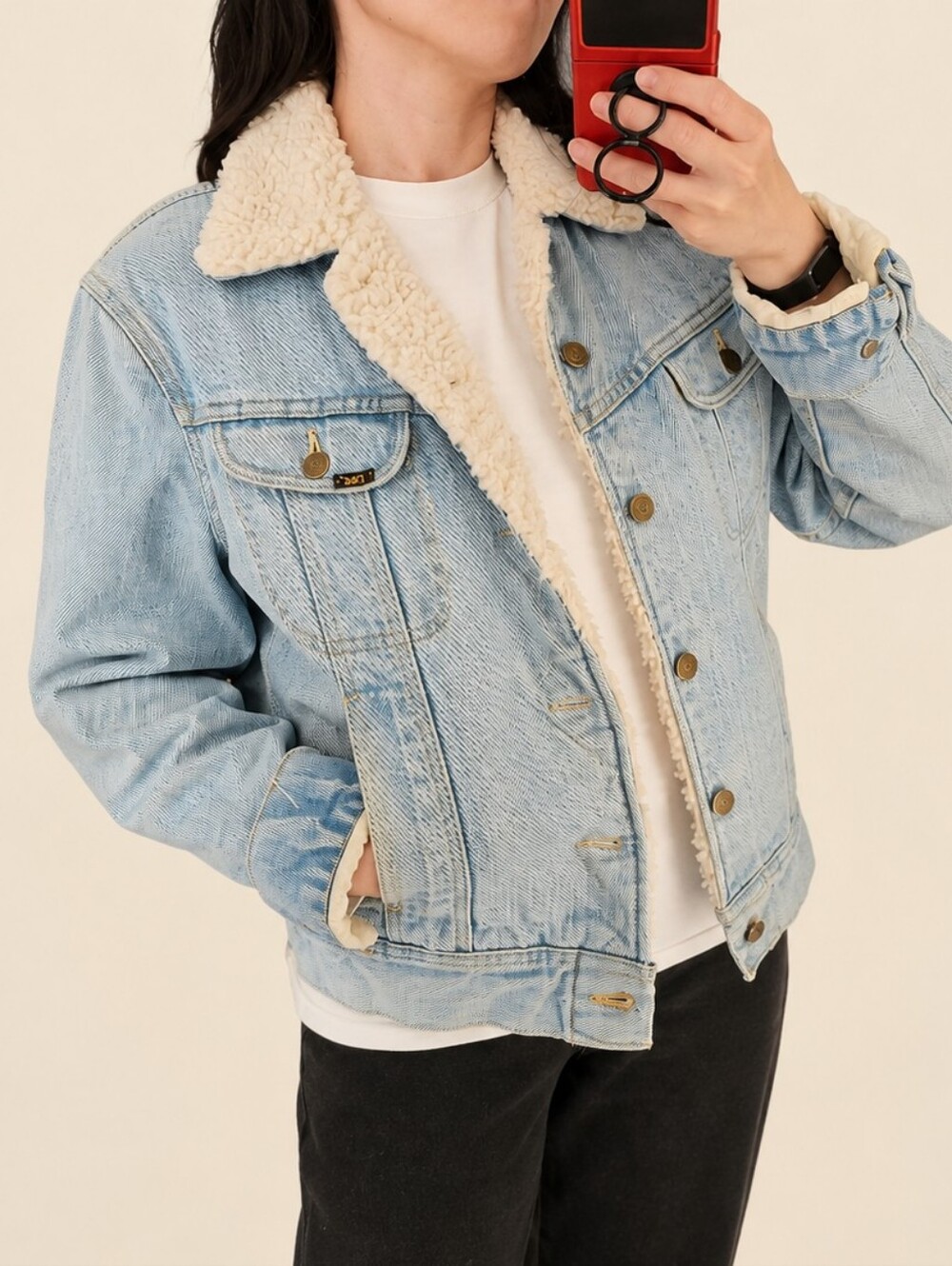 Vtg Lee Rider Denim Sherpa Jacket